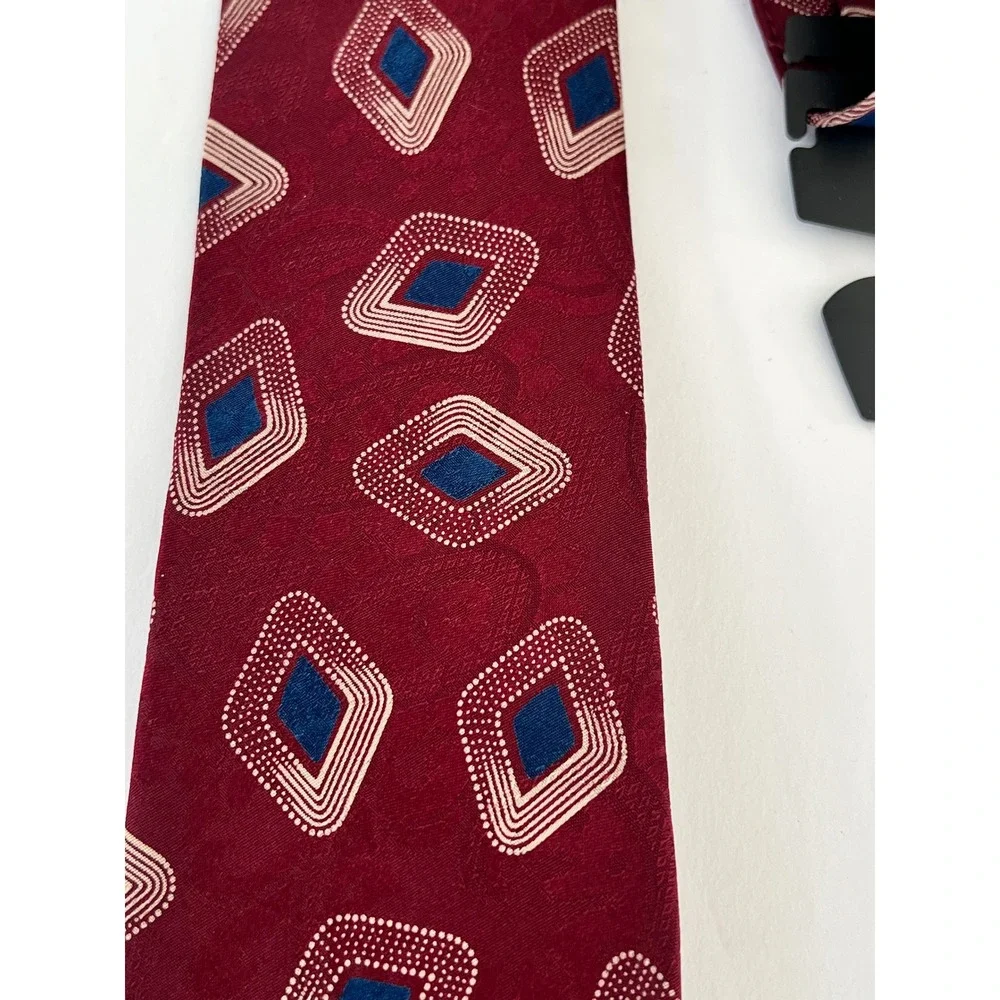 Countess Mara New York Silk Tie Burgundy Blue Geometric Diamond Impressioni Mens